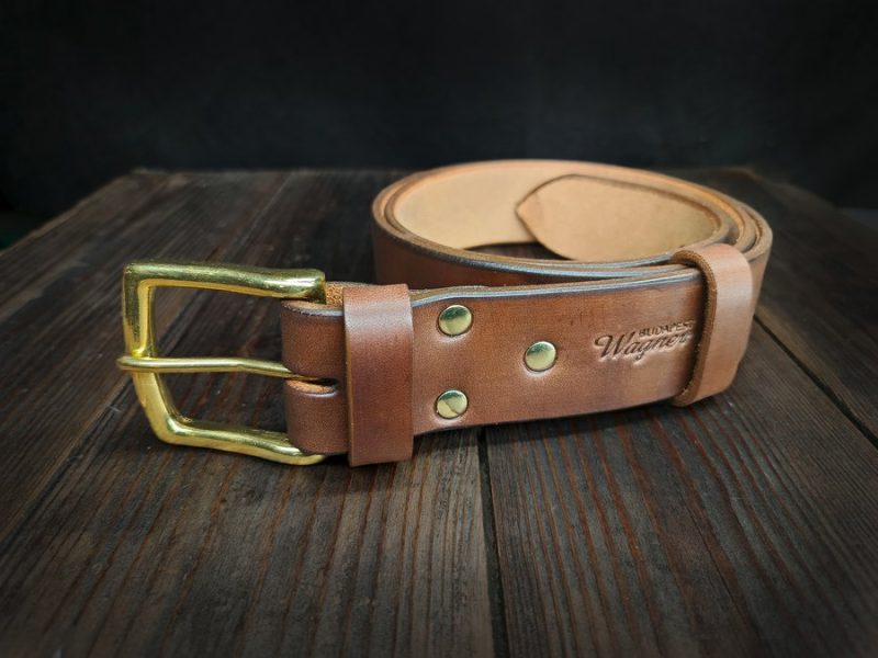 brown leather belt brass buckle