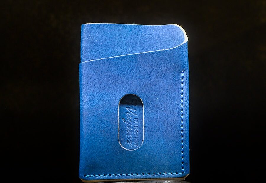 blue leather slim wallet