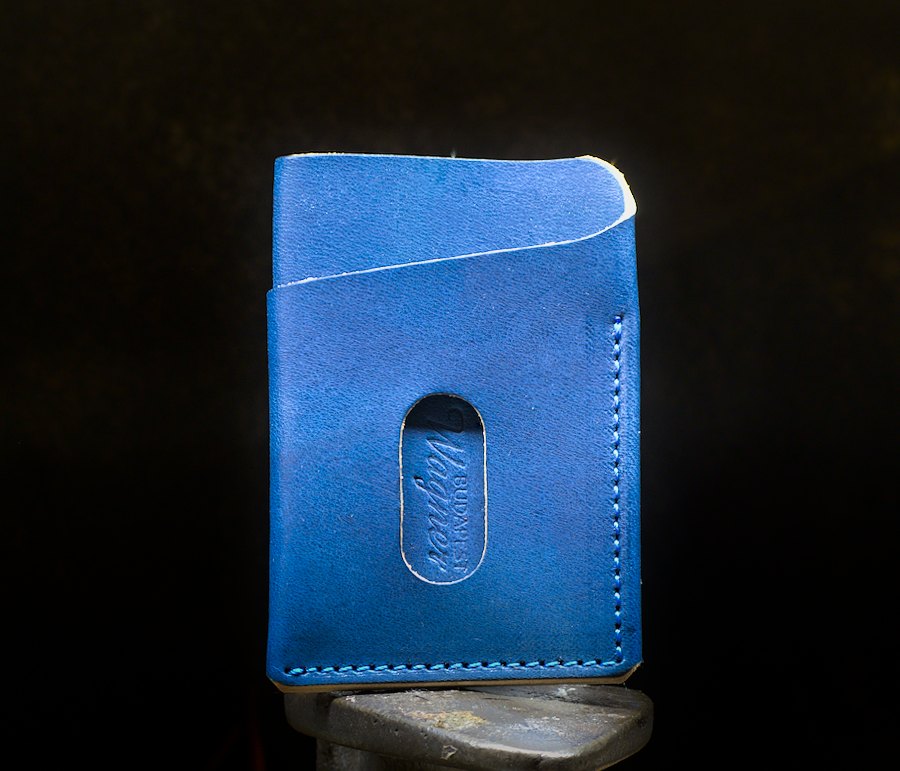 blue leather slim wallet